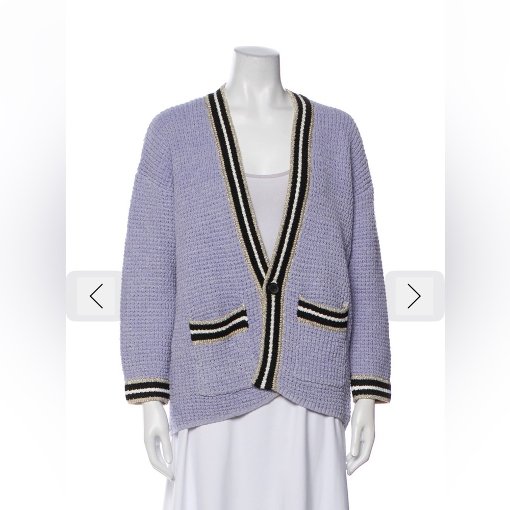 Maje Lilac Cardigan with Striped Cuffs